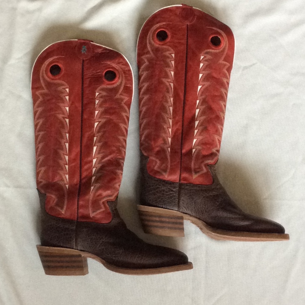Tony Lama Red Leather Square Toe Cowboy Boots NWOT